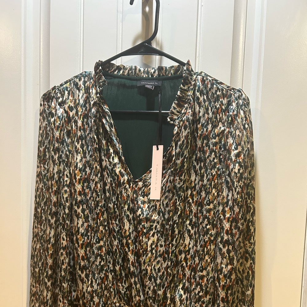 Patterned Green and Brown Blouse